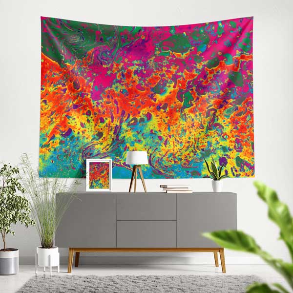 Canlı Renkli Soyut Ebru Desenli Duvar Örtüsü Kumaş Baskı 11792