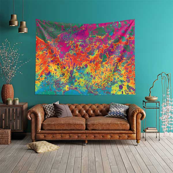 Canlı Renkli Soyut Ebru Desenli Duvar Örtüsü Kumaş Baskı 11792