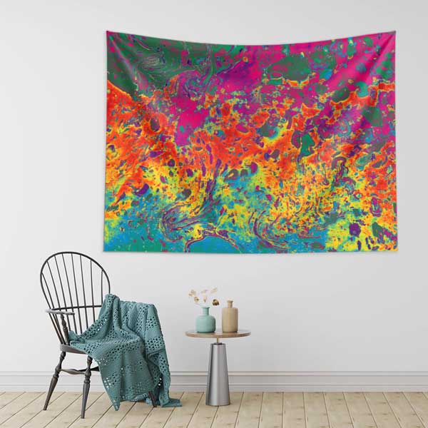 Canlı Renkli Soyut Ebru Desenli Duvar Örtüsü Kumaş Baskı 11792