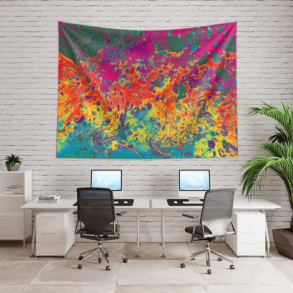 Canlı Renkli Soyut Ebru Desenli Duvar Örtüsü Kumaş Baskı 11792