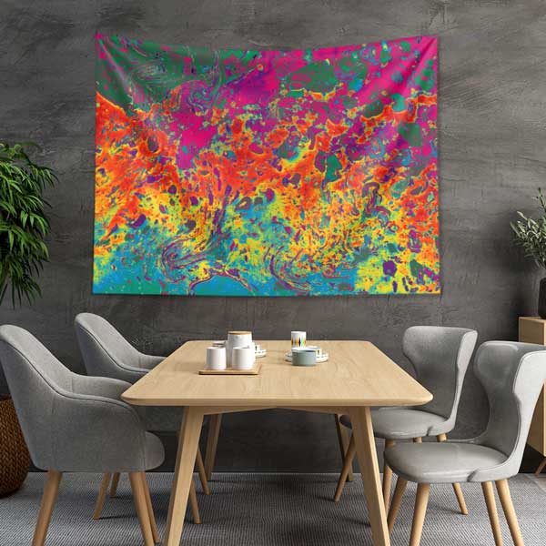 Canlı Renkli Soyut Ebru Desenli Duvar Örtüsü Kumaş Baskı 11792