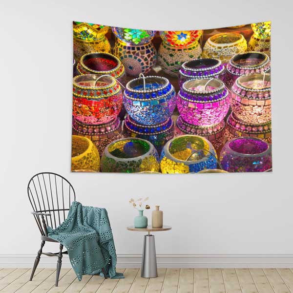 Renkli Mozaik Lamba Desenli Duvar Örtüsü Kumaş Baskı 11800