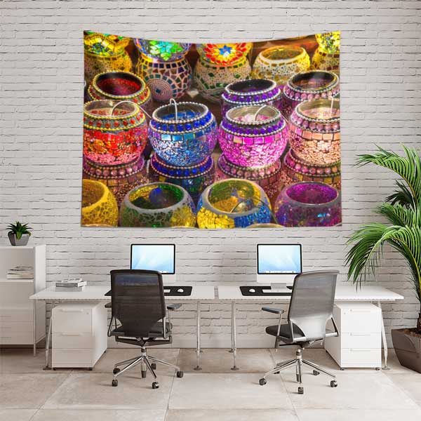 Renkli Mozaik Lamba Desenli Duvar Örtüsü Kumaş Baskı 11800