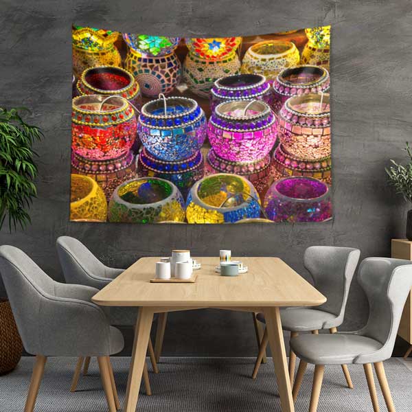 Renkli Mozaik Lamba Desenli Duvar Örtüsü Kumaş Baskı 11800