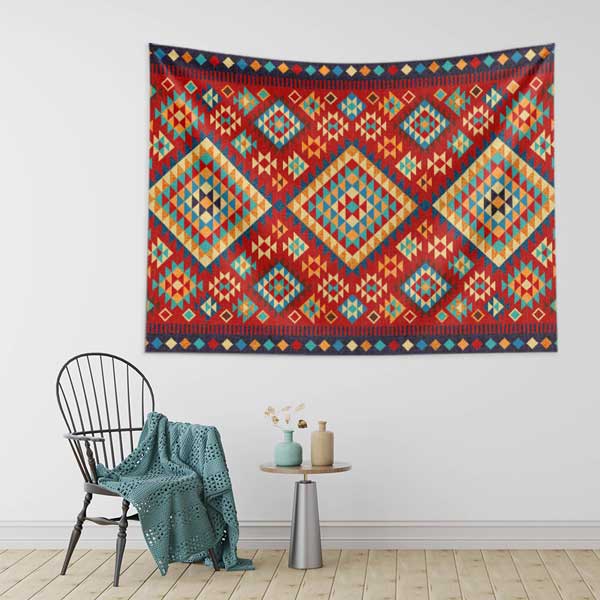 Geometrik Anadolu Kilim Desenli Duvar Örtüsü Kumaş Baskı 11804