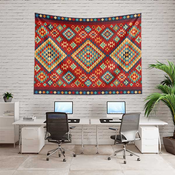 Geometrik Anadolu Kilim Desenli Duvar Örtüsü Kumaş Baskı 11804