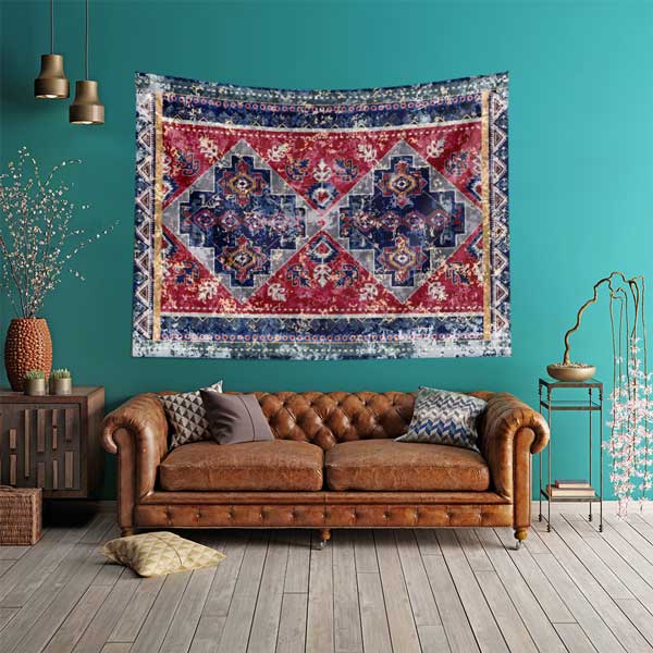 Eskitme Dokulu Anadolu Kilim Motifli Duvar Örtüsü Kumaş Baskı 11806