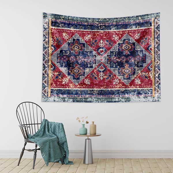 Eskitme Dokulu Anadolu Kilim Motifli Duvar Örtüsü Kumaş Baskı 11806