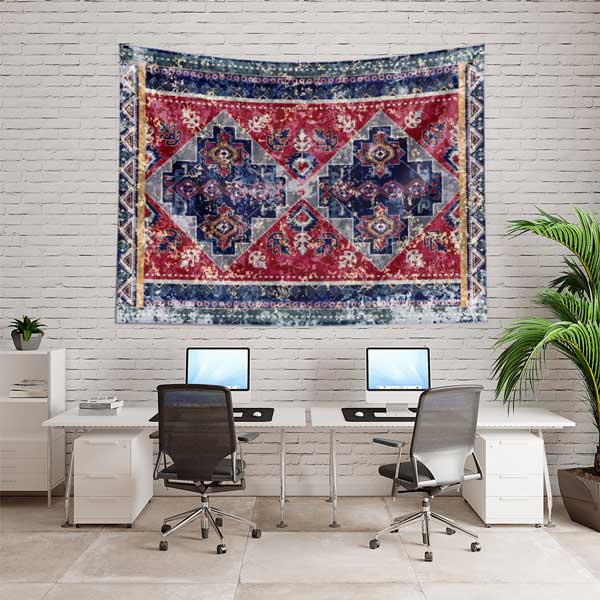Eskitme Dokulu Anadolu Kilim Motifli Duvar Örtüsü Kumaş Baskı 11806