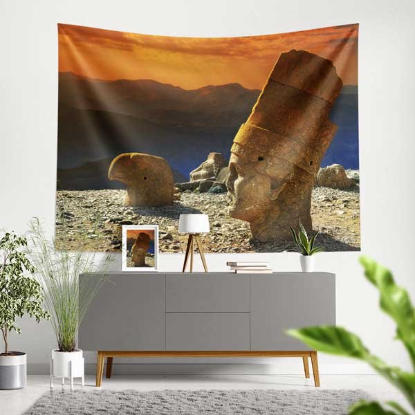 Nemrut Dağı Gün Batımı Taş Heykel Manzarası Duvar Örtüsü Kumaş Baskı 11809