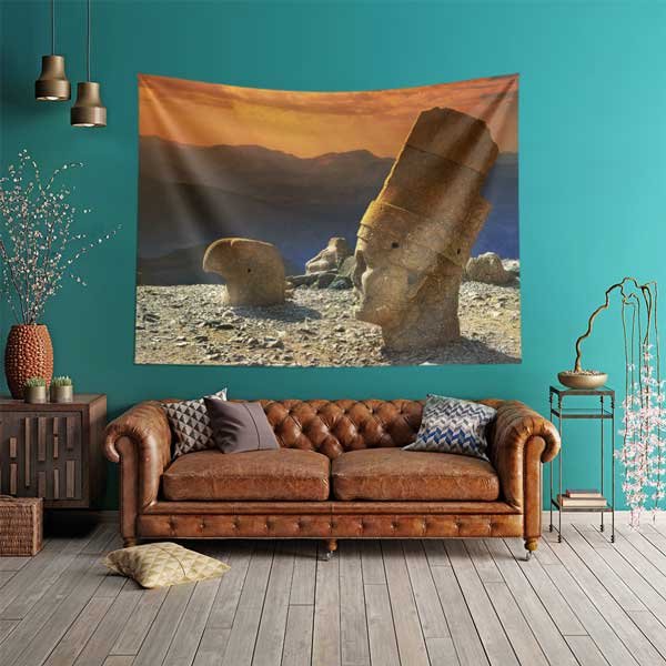 Nemrut Dağı Gün Batımı Taş Heykel Manzarası Duvar Örtüsü Kumaş Baskı 11809