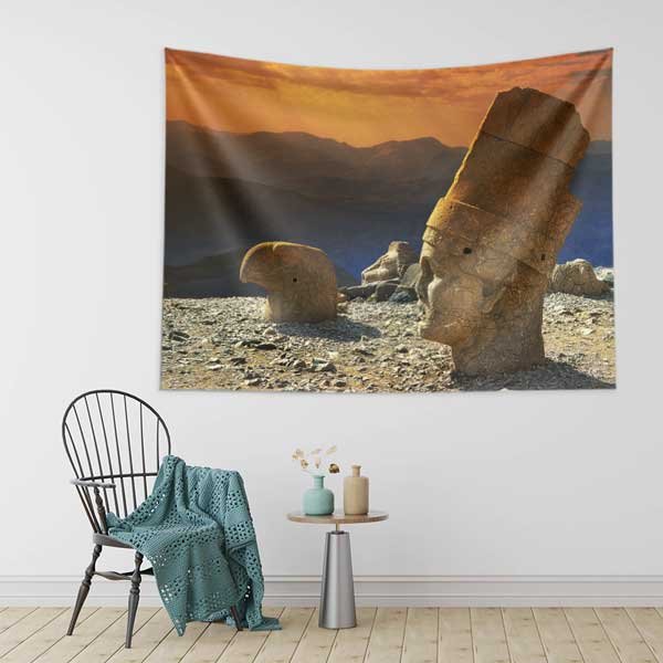 Nemrut Dağı Gün Batımı Taş Heykel Manzarası Duvar Örtüsü Kumaş Baskı 11809