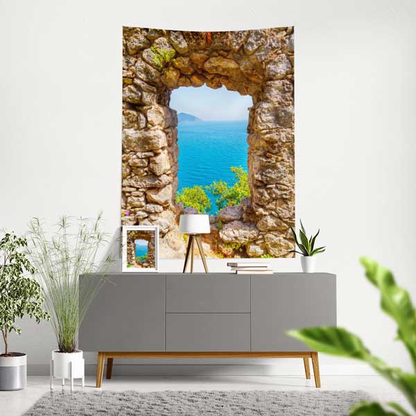 Deniz Manzaralı Taş Pencere Duvar Örtüsü 11812