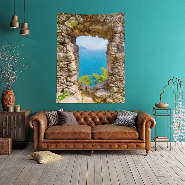 Deniz Manzaralı Taş Pencere Duvar Örtüsü 11812