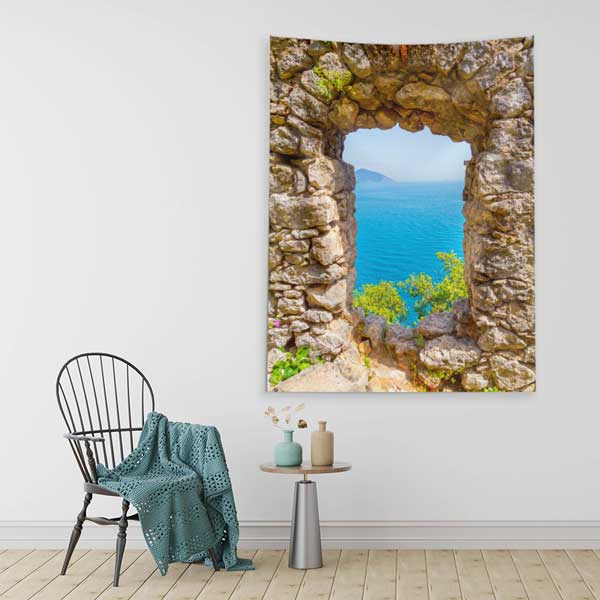 Deniz Manzaralı Taş Pencere Duvar Örtüsü 11812