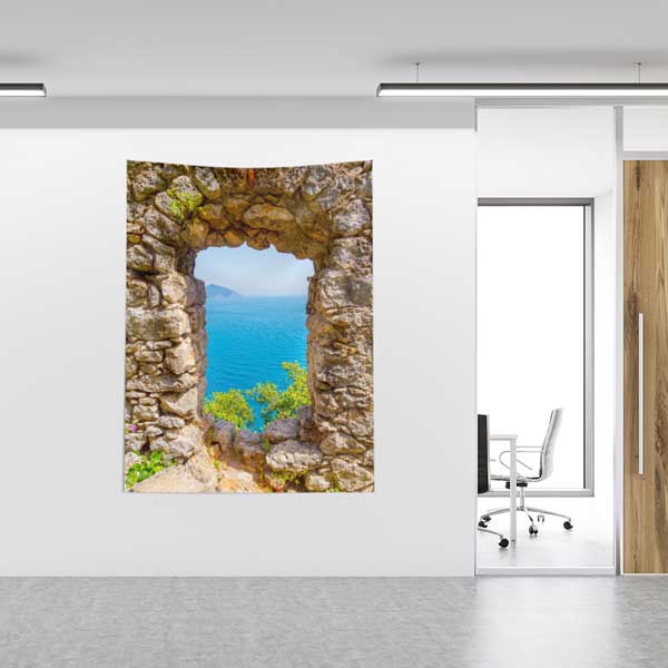 Deniz Manzaralı Taş Pencere Duvar Örtüsü 11812