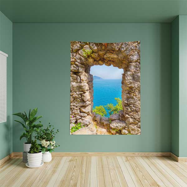 Deniz Manzaralı Taş Pencere Duvar Örtüsü 11812
