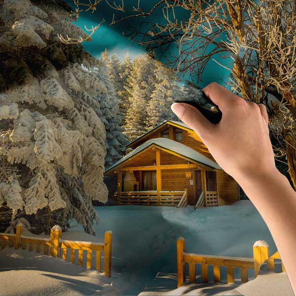 Karlı Orman İçinde Dağ Evi Duvar Örtüsü Kış Manzarası Kumaş Baskı 11820