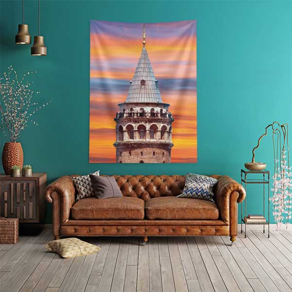 Galata Kulesi Gün Batımı Duvar Örtüsü İstanbul Manzarası Kumaş Baskı 11821