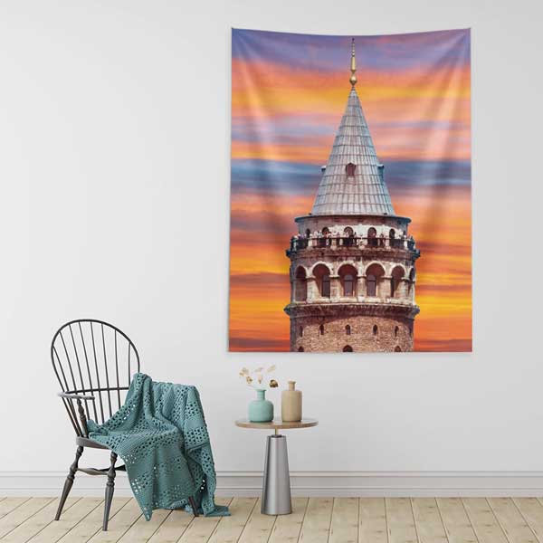 Galata Kulesi Gün Batımı Duvar Örtüsü İstanbul Manzarası Kumaş Baskı 11821