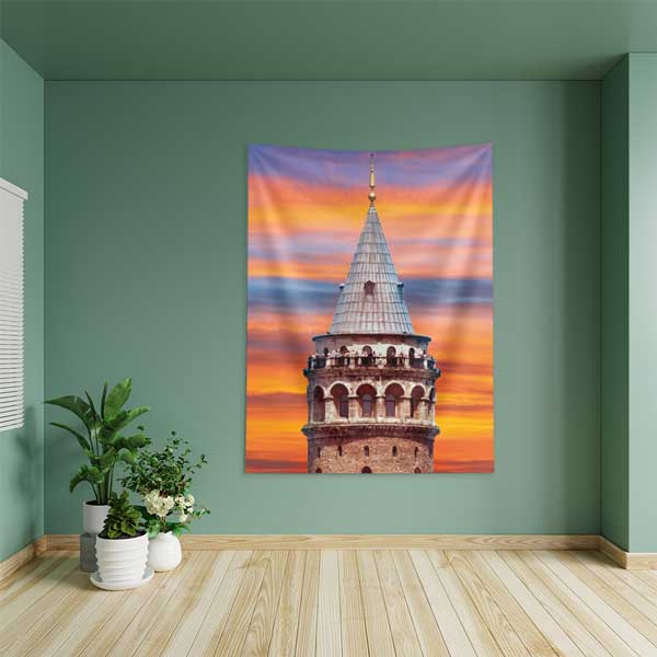 Galata Kulesi Gün Batımı Duvar Örtüsü İstanbul Manzarası Kumaş Baskı 11821