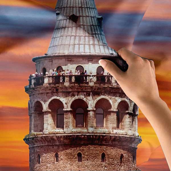 Galata Kulesi Gün Batımı Duvar Örtüsü İstanbul Manzarası Kumaş Baskı 11821