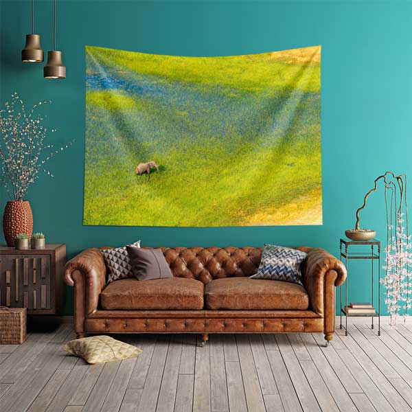 tapestry-wall-art-14274-01 Afrika Savanası ve Gergedan Doğa Manzarası Duvar Örtüsü Kumaş Baskı 14274