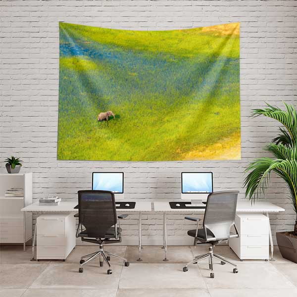 tapestry-wall-art-14274-02 Afrika Savanası ve Gergedan Doğa Manzarası Duvar Örtüsü Kumaş Baskı 14274