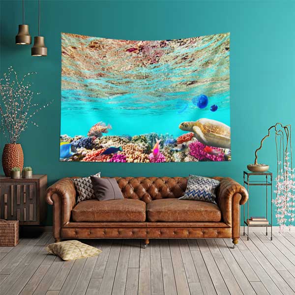 Deniz Kaplumbağası Su Altı Manzarası Duvar Örtüsü 14309