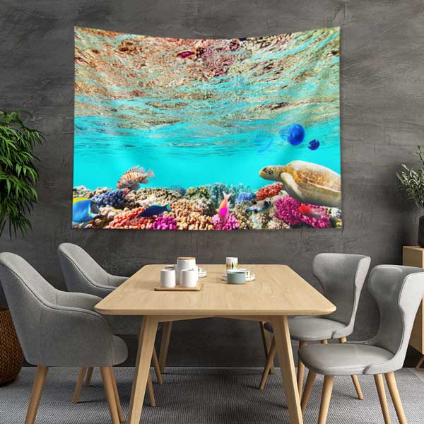 Deniz Kaplumbağası Su Altı Manzarası Duvar Örtüsü 14309