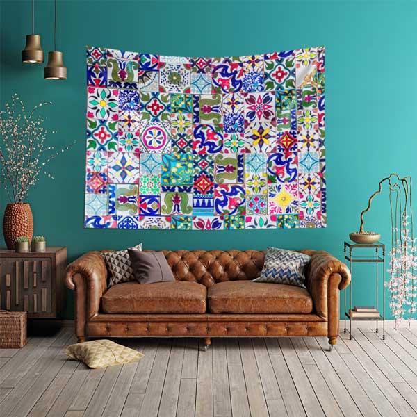 Mozaik Kareli Çok Renkli Duvar Örtüsü 10529