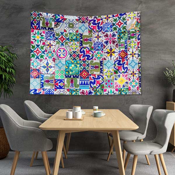 Mozaik Kareli Çok Renkli Duvar Örtüsü 10529