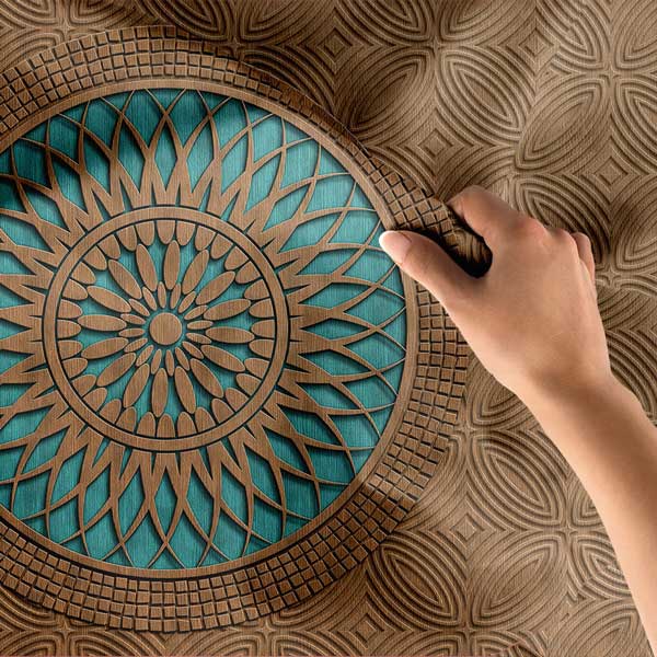 Tahta Görünümlü Turkuaz Mandala Duvar Örtüsü 10532