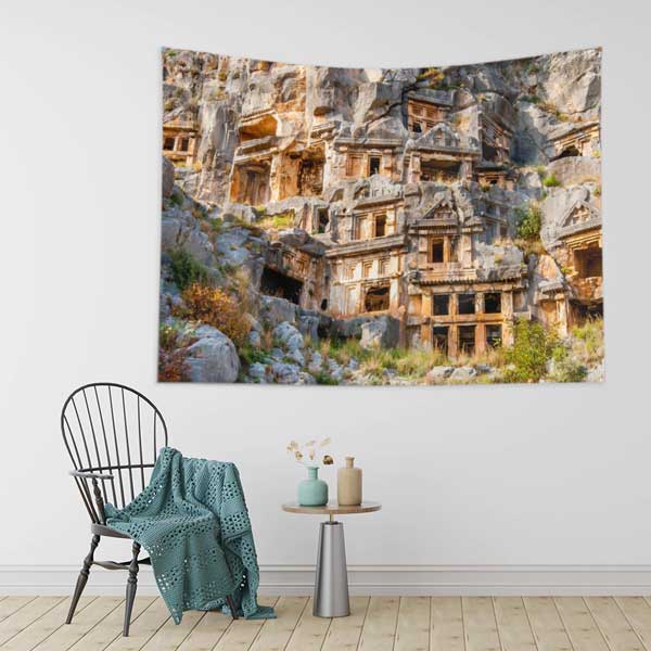 Kayaya Oyulmuş Antik Likya Mezarları Manzarası Duvar Örtüsü 11674