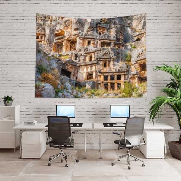 Kayaya Oyulmuş Antik Likya Mezarları Manzarası Duvar Örtüsü 11674