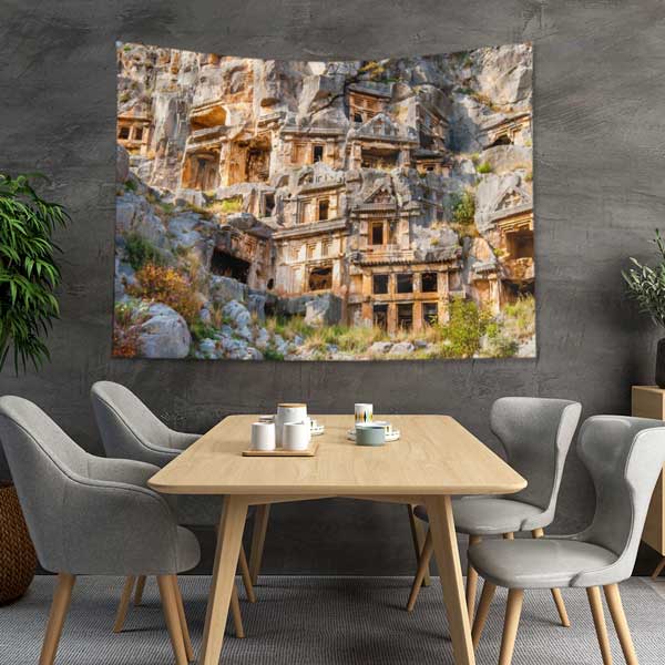 Kayaya Oyulmuş Antik Likya Mezarları Manzarası Duvar Örtüsü 11674