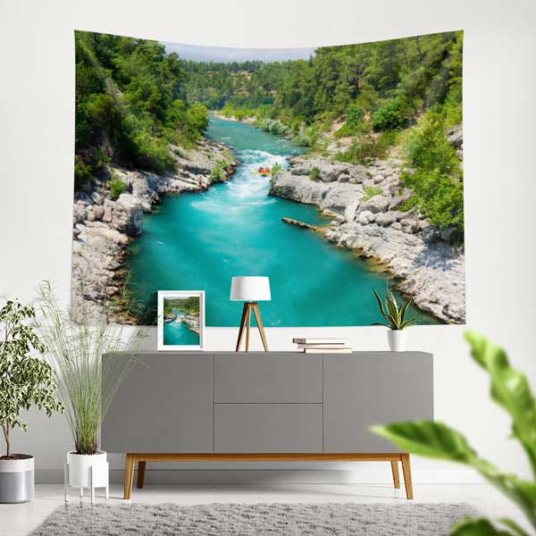 Turkuaz Akarsu ve Ormanlık Vadi Manzarası Duvar Örtüsü 11676