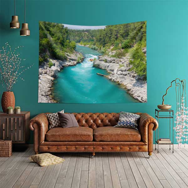 Turkuaz Akarsu ve Ormanlık Vadi Manzarası Duvar Örtüsü 11676