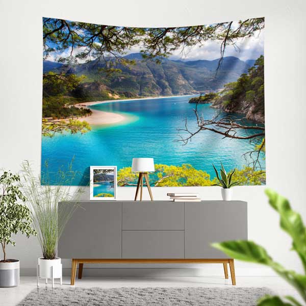 Turkuaz Koy ve Dağ Manzarası Duvar Örtüsü 11678