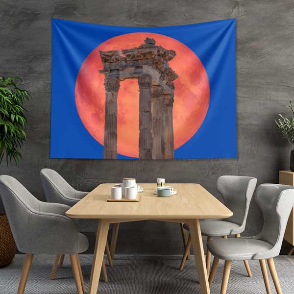 Kırmızı Ay Önünde Antik Tapınak Sütunları Duvar Örtüsü 11684
