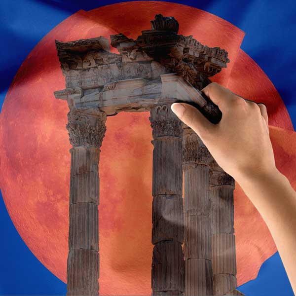 Kırmızı Ay Önünde Antik Tapınak Sütunları Duvar Örtüsü 11684