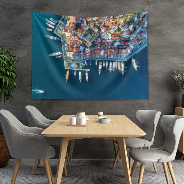 Üstten Bakış Tarihi Liman ve Marina Manzarası Duvar Örtüsü 11687