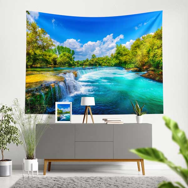 Turkuaz Akarsu ve Şelale Manzarası Duvar Örtüsü 11689