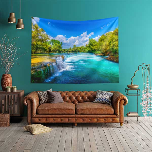 Turkuaz Akarsu ve Şelale Manzarası Duvar Örtüsü 11689