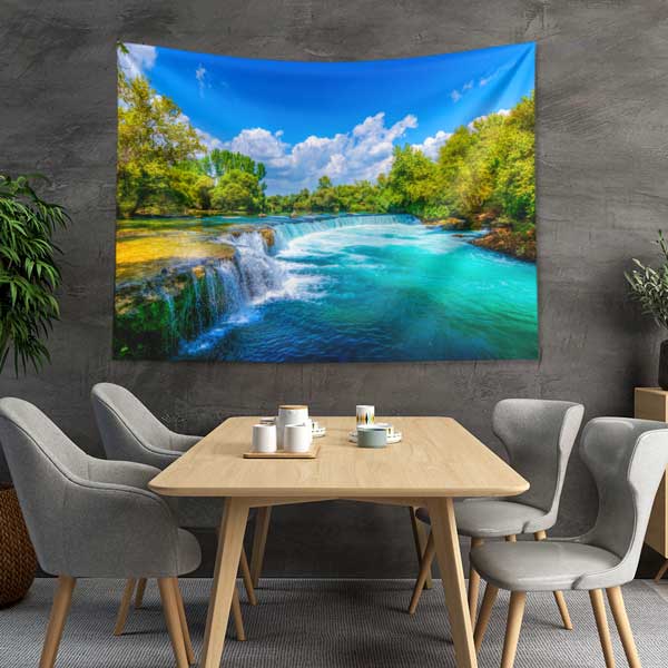 Turkuaz Akarsu ve Şelale Manzarası Duvar Örtüsü 11689