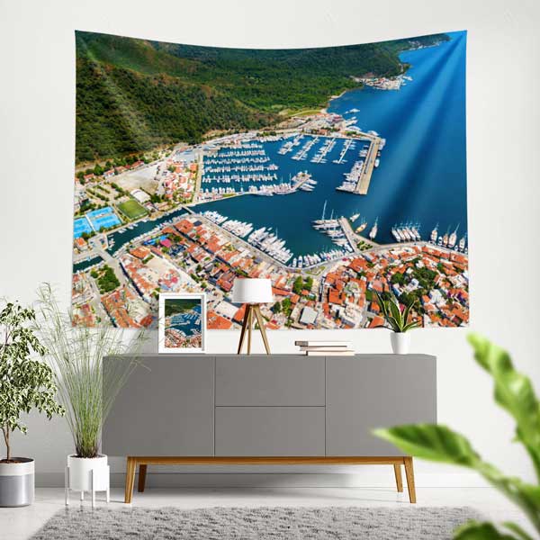 Üstten Bakış Marina ve Kıyı Yerleşimi Duvar Örtüsü 11698