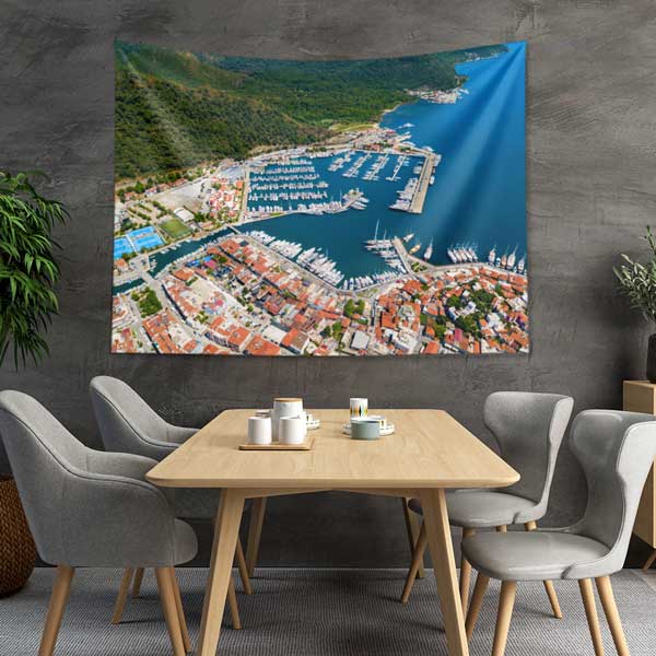 Üstten Bakış Marina ve Kıyı Yerleşimi Duvar Örtüsü 11698