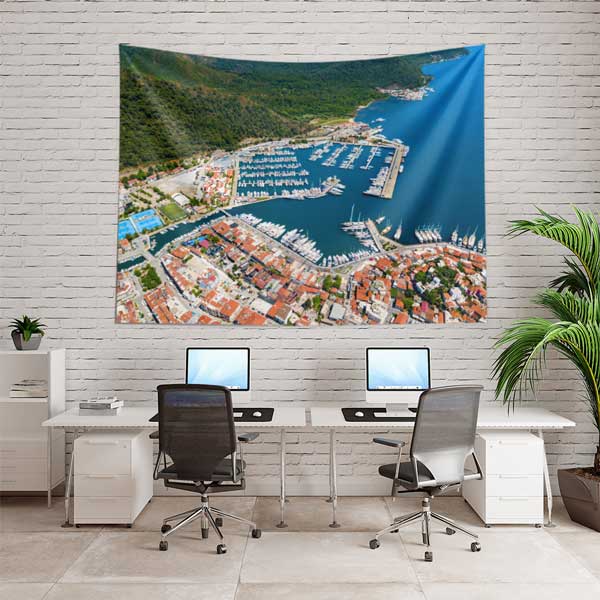 Üstten Bakış Marina ve Kıyı Yerleşimi Duvar Örtüsü 11698