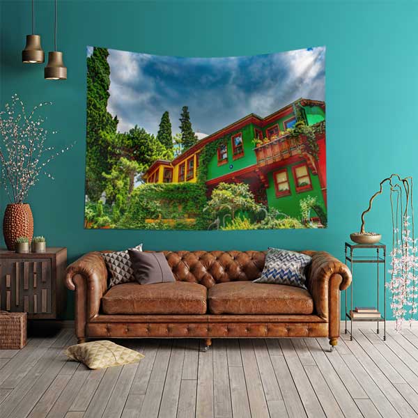 Balat Renkli Tarihi Evler İstanbul Duvar Örtüsü Kumaş Baskı 11732