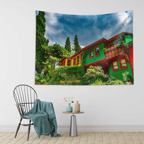 Balat Renkli Tarihi Evler İstanbul Duvar Örtüsü Kumaş Baskı 11732